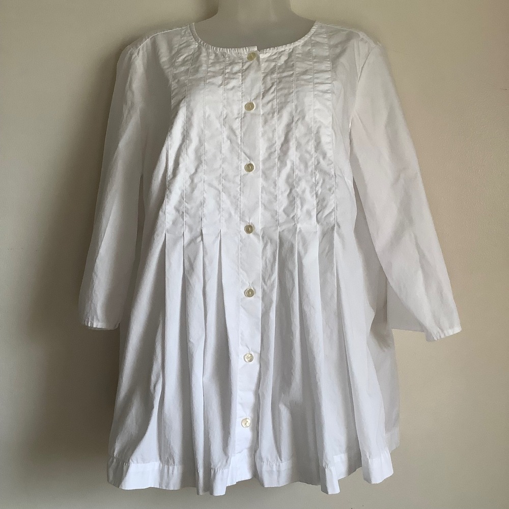 J. Jill Womens White 100% Cotton Pintuck Pleated Button Down Tunic Top 1X - Picture 5 of 12